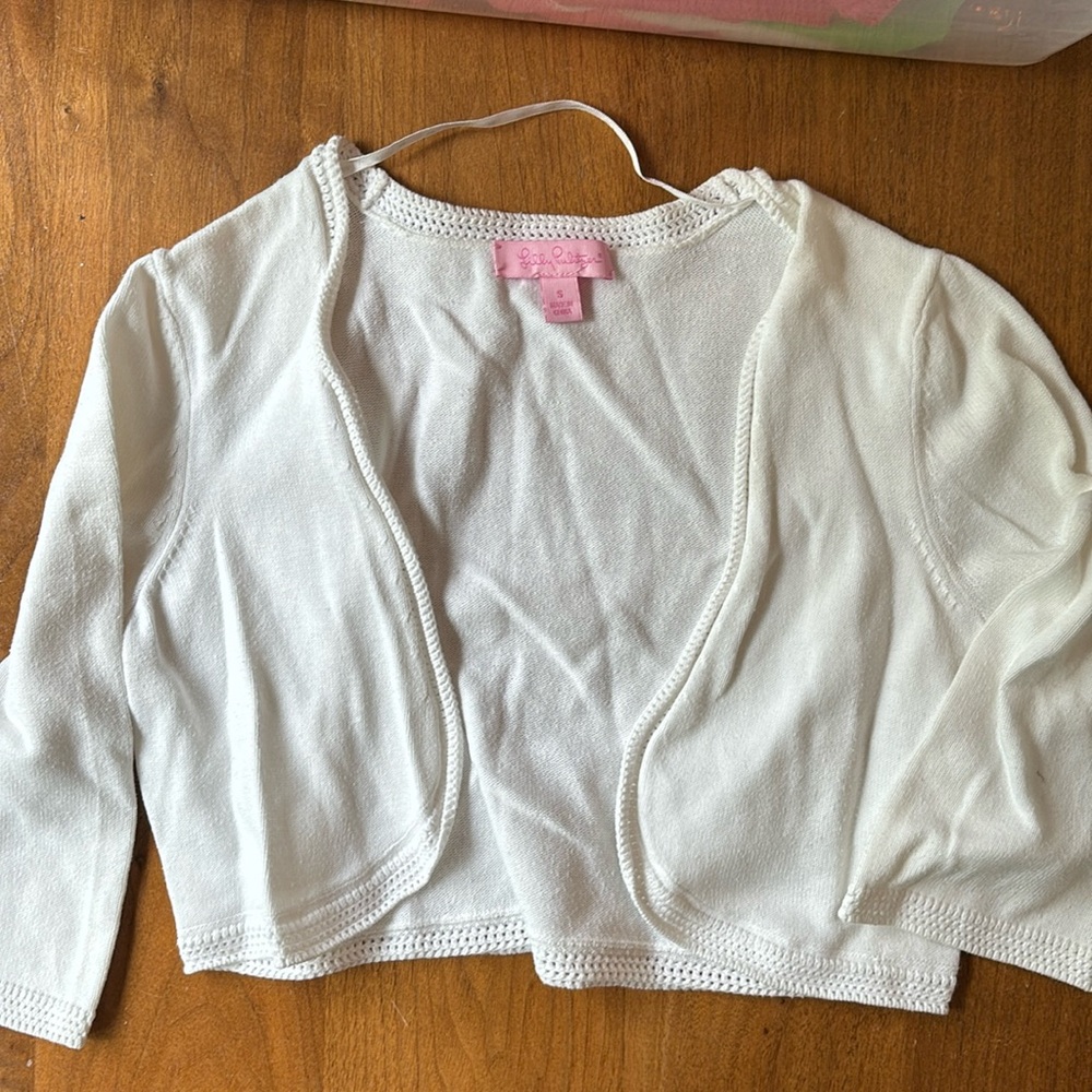 Lilly Pulitzer children's white cotton shrug. small
